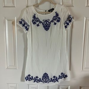 Blue and white embroidered dress